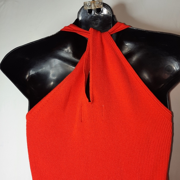 MODERN CITIZEN Racerback Knit Column Dress Tangerine Orange Red M 6 8 - Picture 5 of 10
